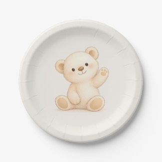 Schattige Boho Teddibeer Baby Shower Neutraal Papieren Bordje