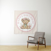 Schattige Boho Teddibeer Verjaardagsfeestje Wandkleed (In situ)