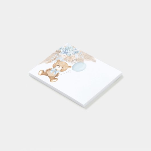 Schattige Boho Teddy Bear Pastel Blauw Ballon Post-it® Notes (Schuin)