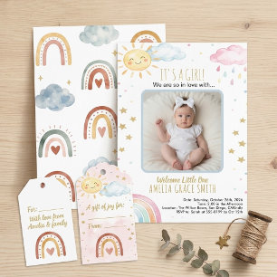 Schattige Boho Waterverf Regenboog Zonneschijn Bab Kaart