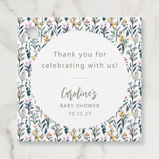 Schattige Boho Waterverf Wildflower Baby shower Cu Bedankjes Labels (Voorkant)