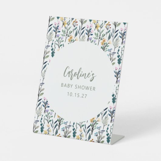 Schattige Boho Waterverf Wildflower Baby shower Cu Reclamebord Met Voetstuk (Voorkant)