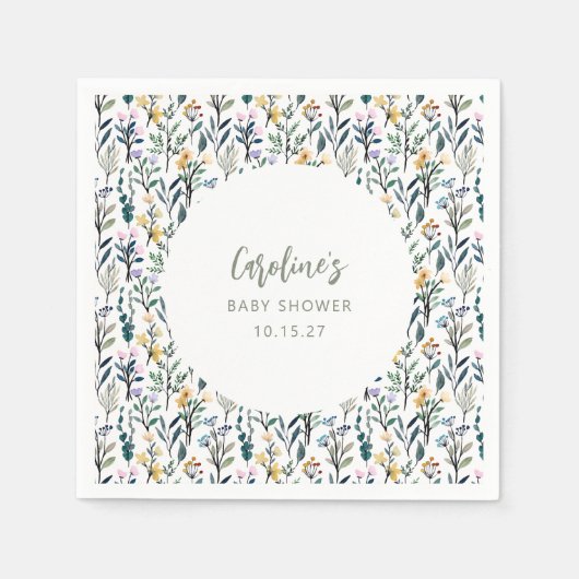 Schattige Boho Waterverf Wildflower Baby shower Cu Servet (Voorkant)