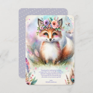 Schattige Boho Waterverf Woodland Fox Verjaardagsf Bedankkaart