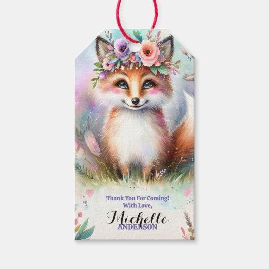 Schattige Boho Waterverf Woodland Fox Verjaardagsf Cadeaulabel (Voorkant)