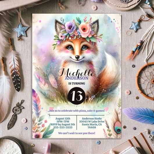 Schattige Boho Waterverf Woodland Fox Verjaardagsf Kaart