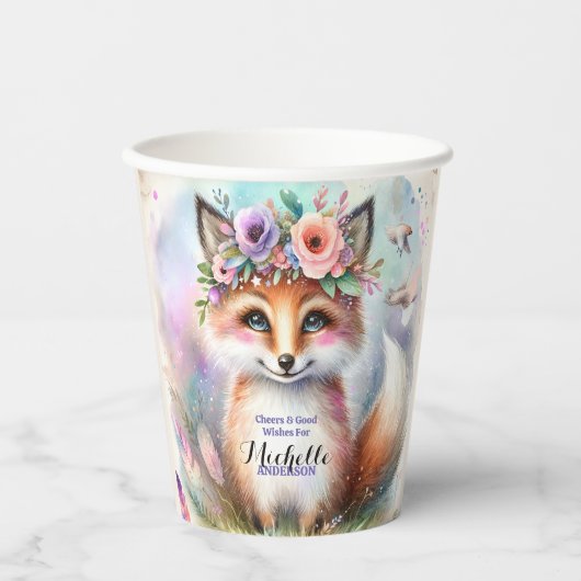 Schattige Boho Waterverf Woodland Fox Verjaardagsf Papieren Bekers (Voorkant)