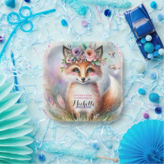 Schattige Boho Waterverf Woodland Fox Verjaardagsf Papieren Bordje (Feest)