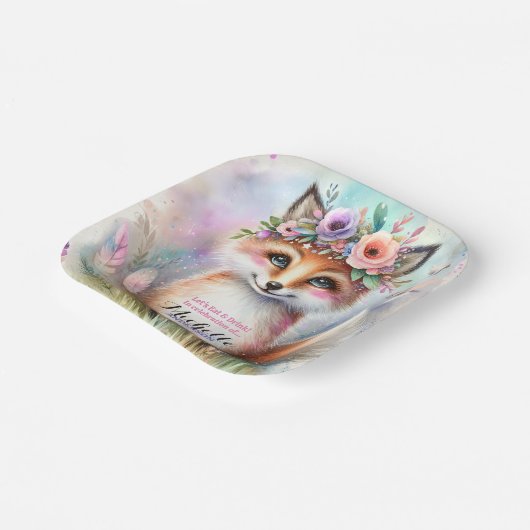 Schattige Boho Waterverf Woodland Fox Verjaardagsf Papieren Bordje (Gebogen)