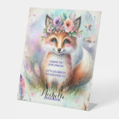 Schattige Boho Waterverf Woodland Fox Verjaardagsf Reclamebord Met Voetstuk (Voorkant)