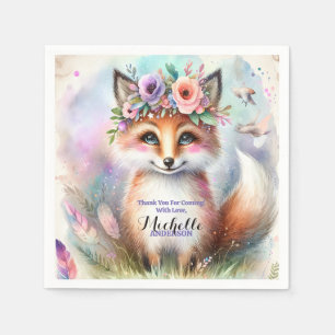 Schattige Boho Waterverf Woodland Fox Verjaardagsf Servet