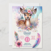 Schattige Boho Waterverf Woodland Herten Verjaarda Kaart (Voorkant)