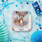 Schattige Boho Waterverf Woodland Herten Verjaarda Papieren Bordje (Feest)