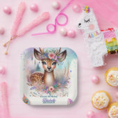 Schattige Boho Waterverf Woodland Herten Verjaarda Papieren Bordje (Feest)