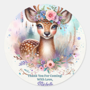 Schattige Boho Waterverf Woodland Herten Verjaarda Ronde Sticker