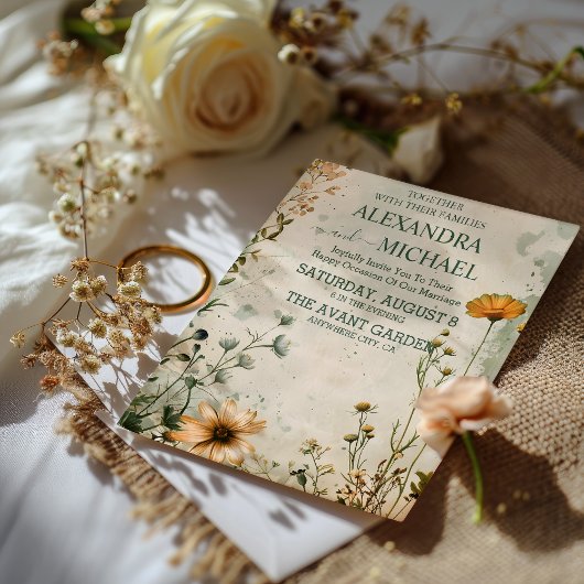 Schattige boho weide kleine wilde bloem bruiloft kaart