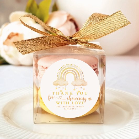 Schattige Boho Whimsical Rainbow Girl Baby shower Ronde Sticker