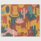 Schattige Boho Woestijnkatten Cactus Succulent Pat Cadeaupapier (Vlak)