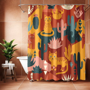 Schattige Boho Woestijnkatten Cactus Succulent Pat Douchegordijn