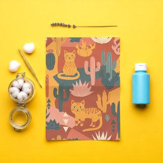 Schattige Boho Woestijnkatten Cactus Succulent Pat Tissuepapier