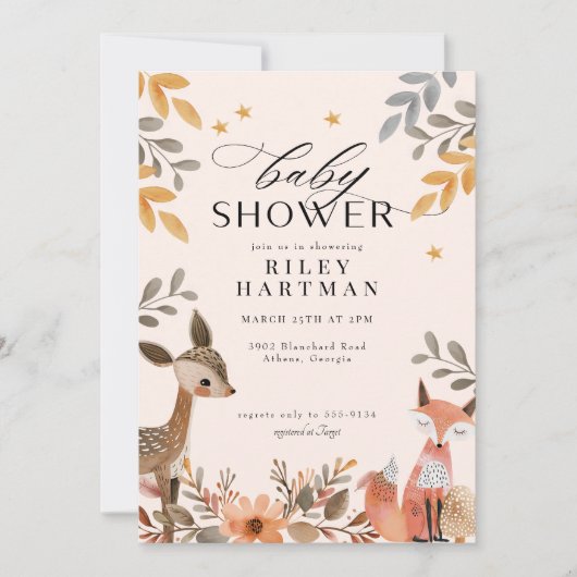 Schattige Boho Woodland Animal Baby shower Kaart (Voorkant)