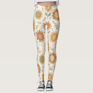 Schattige Boho Zonnebloem Zon & Regenboog Dames Ca Leggings