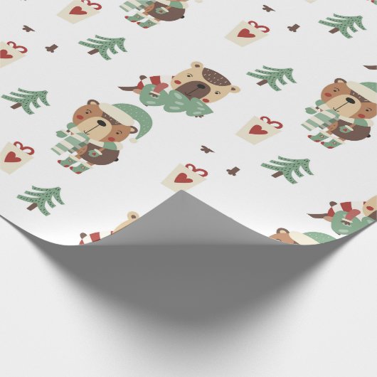 Schattige bomen | Teddybeer Kerstmis Cadeaupapier (Hoek)