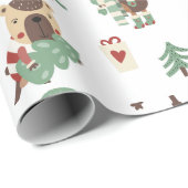 Schattige bomen | Teddybeer Kerstmis Cadeaupapier (Rol Hoek)