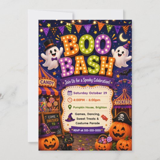 Schattige Boo Bash Griezelfeest Kaart (Voorkant)