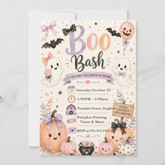 Schattige Boo Bash Halloween-feest Kaart (Voorkant)