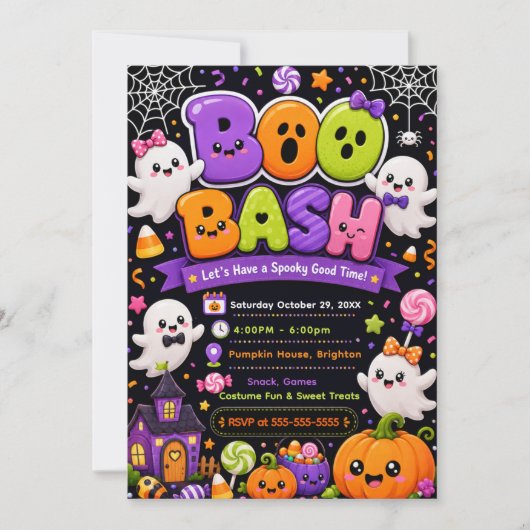 Schattige Boo Bash Halloween-feest Kaart (Voorkant)