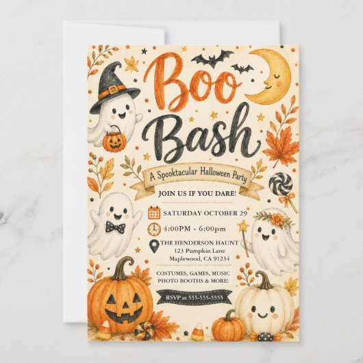Schattige Boo Bash Spooktacular Feest Kaart (Voorkant)