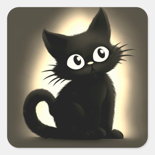 Schattige Boo Black Cat Halloween Vierkante Sticker (Voorkant)
