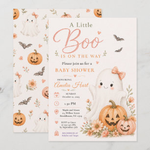 Schattige Boo Halloween Baby Shower Roze Pompoen Kaart