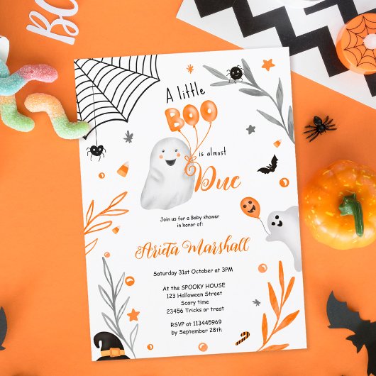 Schattige Boo Halloween oranje baby shower Kaart