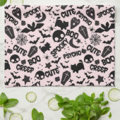 Schattige Boo Spooky Psycho Pink Fun Halloween Theedoek (Gevouwen)
