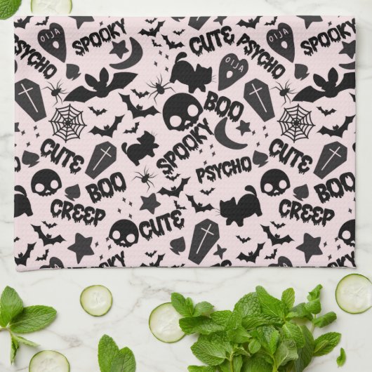 Schattige Boo Spooky Psycho Pink Fun Halloween Theedoek (Gevouwen)
