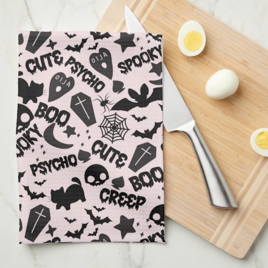 Schattige Boo Spooky Psycho Pink Fun Halloween Theedoek (Quarter Fold)