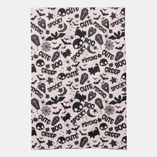 Schattige Boo Spooky Psycho Pink Fun Halloween Theedoek (Verticaal)