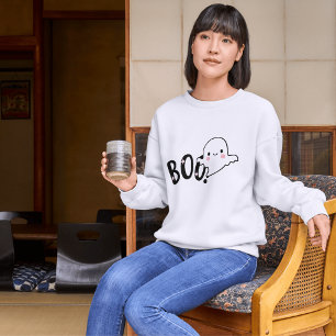 Schattige Boo zwart en wit Funny Halloween Ghost T-shirt