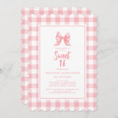 Schattige boog pastel roze wit gingham check verja kaart (Voorkant / Achterkant)