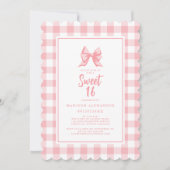 Schattige boog pastel roze wit gingham check verja kaart (Voorkant)