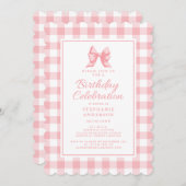 Schattige boog pastel roze wit gingham check verja kaart (Voorkant / Achterkant)