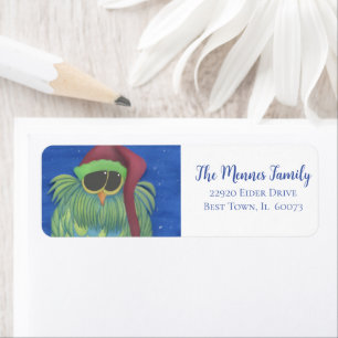 Schattige boomgaard met Santa Hat Etiket