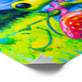 Schattige boomkikker die een aardbei eet poster (Hoek)