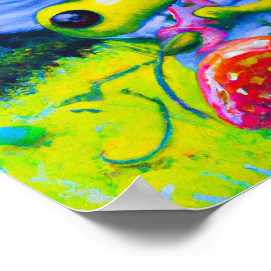 Schattige boomkikker die een aardbei eet poster (Hoek)