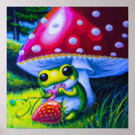 Schattige boomkikker die een aardbei eet poster (Voorkant)