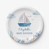 Schattige Boot nautisch Baby shower Papieren Bordje (Voorkant)