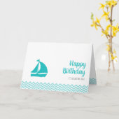 Schattige Boot op Ocean Waves Custom Verjaardag Kaart (Gele Bloem)