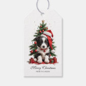 Schattige Border Collie Christmas Puppy gepersonal Cadeaulabel (Voorkant)